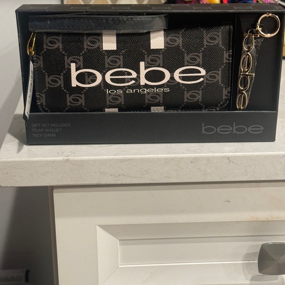 bebe Handbags - NWT Bebe Black, gray, and white Logo Wallet Gift Set